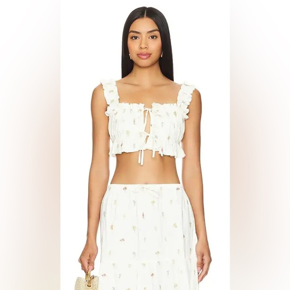 WeWoreWhat Tops - Double Tie Top - Antique White Multi